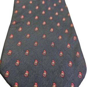 Adolfo Mens Extra Long Silk Tie Navy Blue Red Micro Paisley Teardrop Made in USA